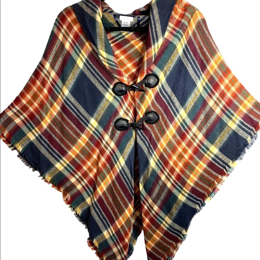 MixIt Colorful Plaid Cape Toggle Button Closure One Size